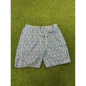 Trunks Surf & Swim Co Mens Blue White Anchor Print Swim Trunks Board Shorts M